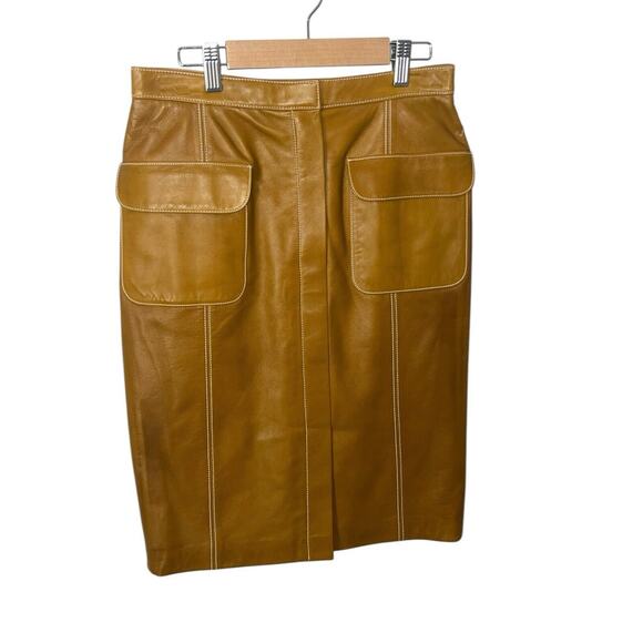 Linda Allard Ellen Tracy Mustard super soft LEATHER skirt size 4 - Picture 1 of 7